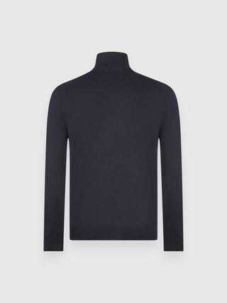 Cardigan Gran Sasso Full Zip in Pura Lana blu navy vista 3
