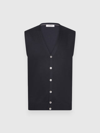 Gilet Gran Sasso in Lana Merinos con Bottoni blu navy vista 1