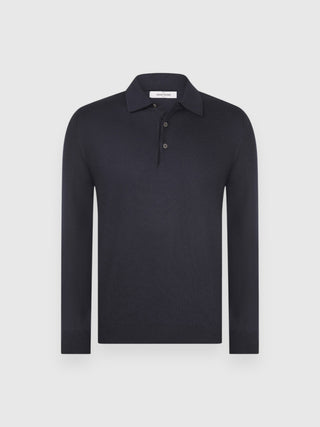 Polo Gran Sasso in Lana Merinos blu navy vista 1
