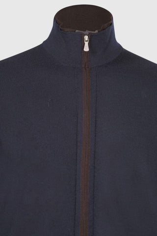 Cardigan Gran Sasso Full Zip in Pura Lana blu navy vista 2