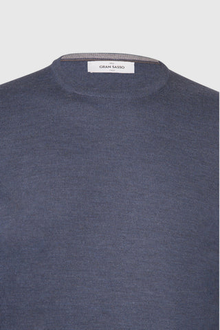 Maglia Gran Sasso Girocollo in Lana Merinos blu denim vista 2