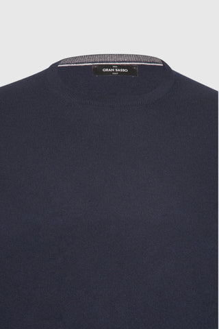 Maglia Gran Sasso Girocollo in Puro Cashmere blu navy vista 2