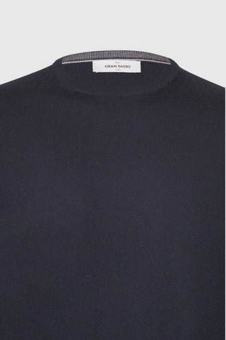 Maglia Gran Sasso Girocollo in Lana Merinos blu navy vista 2