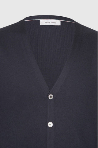 Gilet Gran Sasso in Lana Merinos con Bottoni blu navy vista 2
