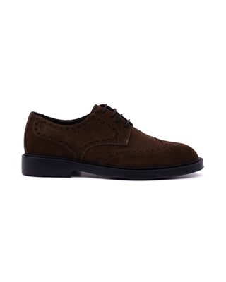 Derby Antica Cuoieria Full Brogue in Camoscio Chocolate vista 3