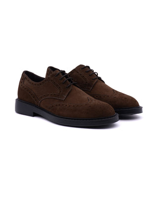 Derby Antica Cuoieria Full Brogue in Camoscio Chocolate vista 1