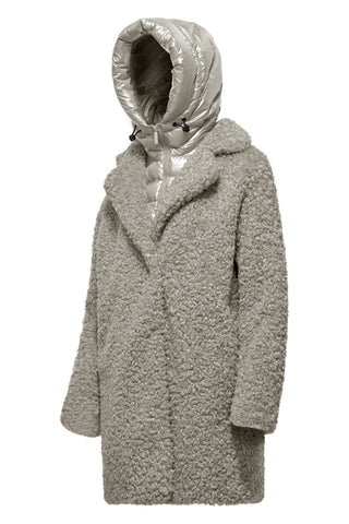 Cappotto Bomboogie Odessa in Ecopelliccia Effetto Agnellino oyster shell vista 2