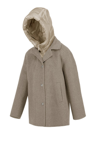 Cappotto Bomboogie Bimaterico in Lana Effetto Alpaca oyster shell vista 2