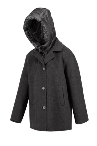 Cappotto Bomboogie Bimaterico in Lana Effetto Alpaca nero vista 2