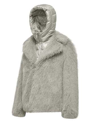 Cappotto Bomboogie Paris Corto in Ecopelliccia grey fog vista 2