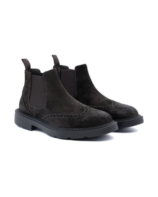 Stivaletto Chelsea Antica Cuoieria Brogue in Camoscio Coffee vista 1